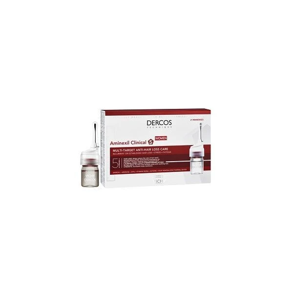 Vichy Dercos Aminexil Clinical 5 Women, kuracja przeciw wypadaniu włosów, 21 ampułek po 6ml