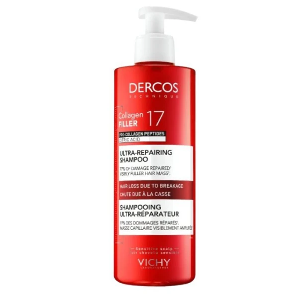 Vichy Dercos Collagen 17 Filler Ultra-Repairing Treatment, regenerujący szampon do włosów, 400ml