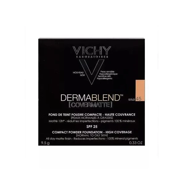 Vichy Dermablend Covermatte, puder kompaktowy o wysokim stopniu krycia SPF25, gold 45, 9,5g
