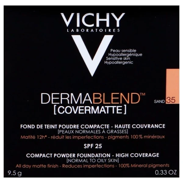 Vichy Dermablend Covermatte, puder kompaktowy o wysokim stopniu krycia SPF25, sand 35, 9,5g