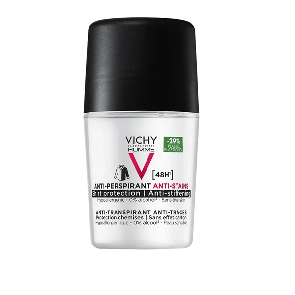 Vichy Homme, antyperspirant 48h, przeciw śladom na ubraniach, roll-on, 50ml