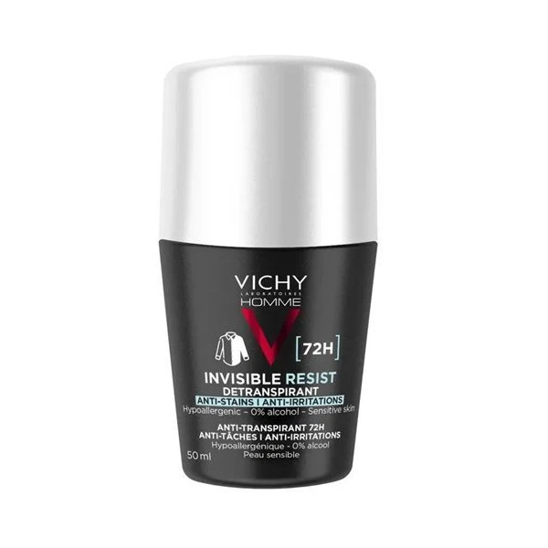 Vichy Homme, antyperspirant 72h, przeciw śladom na ubraniach, roll-on, 50ml