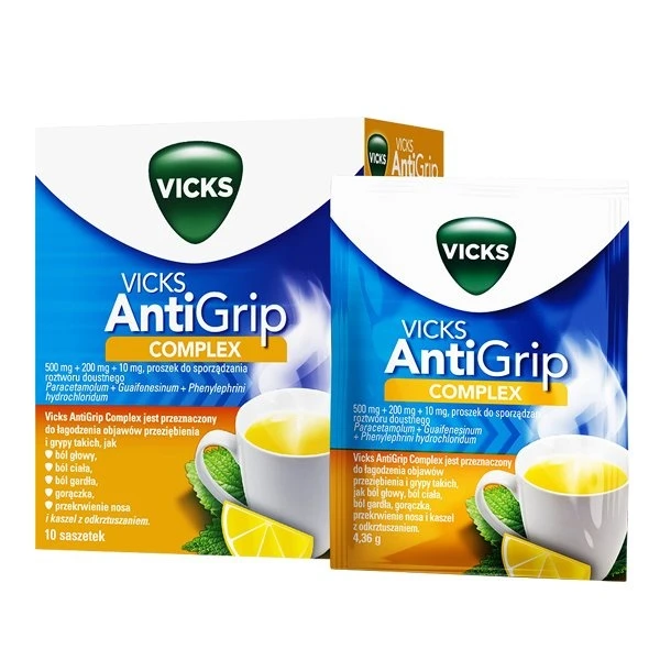 Vicks AntiGrip Complex (500mg+200mg+10mg), smak cytrynowy, proszek, 10 saszetek