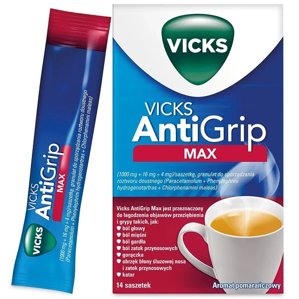 Vicks Antigrip Max (1000mg+16mg+4mg), granulat, 14 saszetek