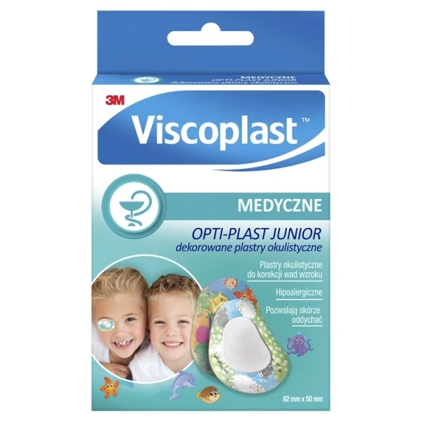 Plastry okulistyczne, Opti-Plast Junior, dekorowane, Viscoplast, 62mm x 50mm, 10 sztuk