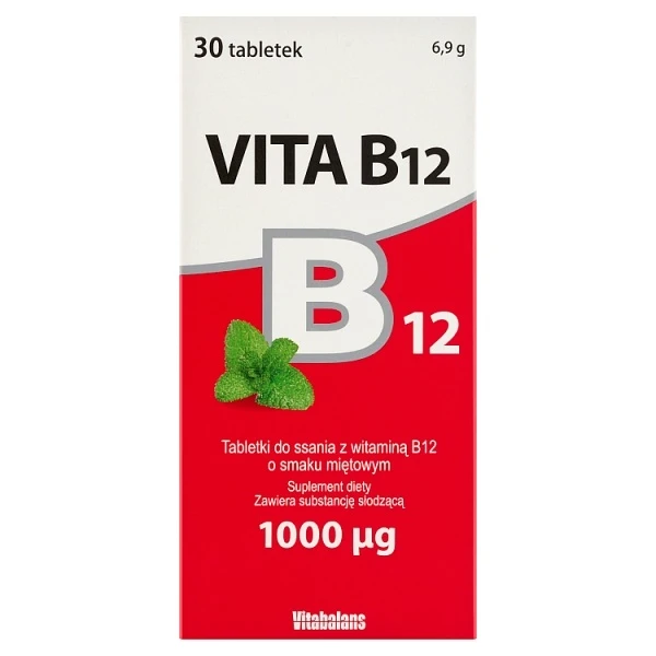 Vita B12, tabletki do ssania z witaminą B12, smak miętowy, 30 tabletek