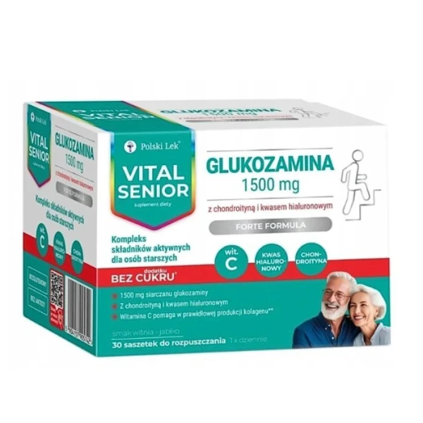 Vital Senior, Glukozamina 1500mg, smak wiśnia-jabłko, bez cukru, 30 saszetek
