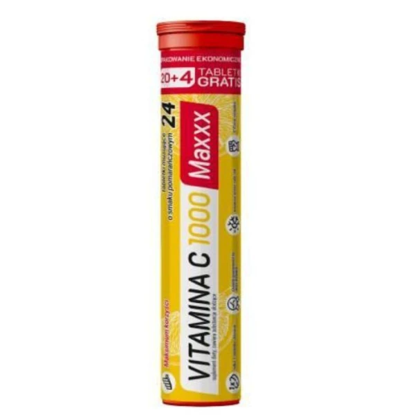 Vitamina C 1000 Maxxx, smak pomarańczowy, 24 tabletki musujące