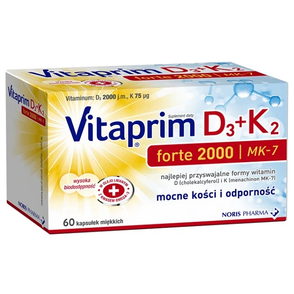 Vitaprim D3 Forte 2000 + K2 MK-7, 60 kapsułek