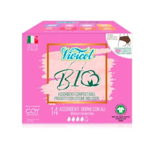 Vivicot Bio, podpaski ze skrzydełkami, z organicznej bawełny, kompostowalne, 14 sztuk