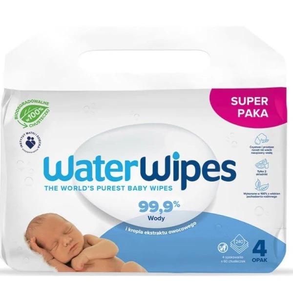 [DATA - 2026-10-31] WaterWipes, chusteczki nawilżane dla niemowląt, original, 4x60 sztuk