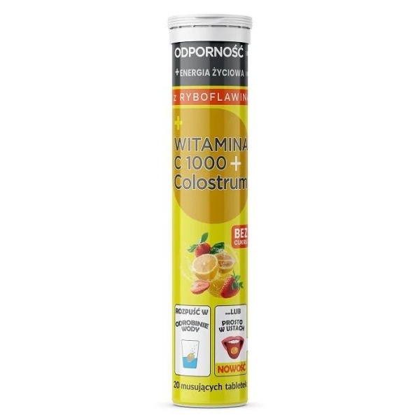 Witamina C 1000 + Colostrum, smak pomarańczowo-cytrynowy, 20 tabletek musujących