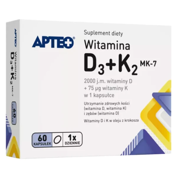 Witamina D3 + K2 MK-7, Apteo, 60 kapsułek