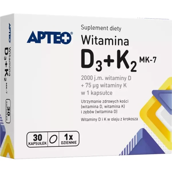 Witamina D3 + K2 MK-7, Apteo, 30 kapsułek
