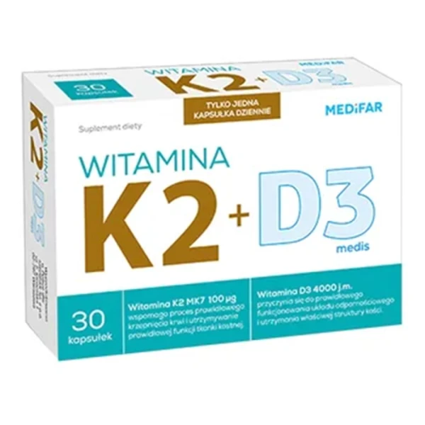 Medifar Witamina K2 + D3 4000, 30 kapsułek