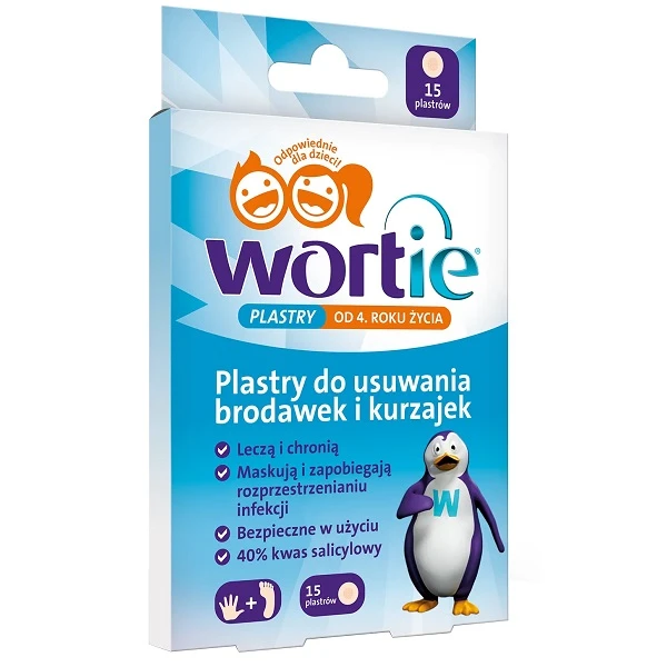 Wortie, plastry do usuwania brodawek i kurzajek, po 4 roku życia, 15 sztuk
