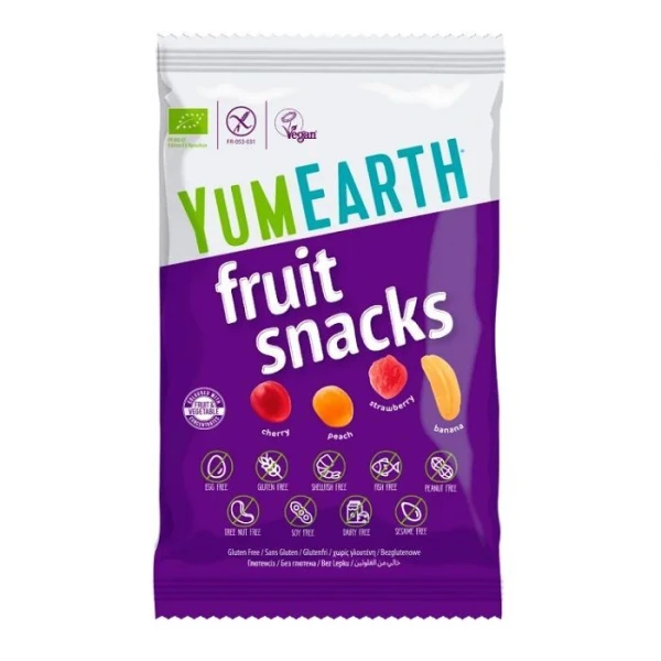 YumEarth, żelki bez żelatyny, smak mix owoców, 50g