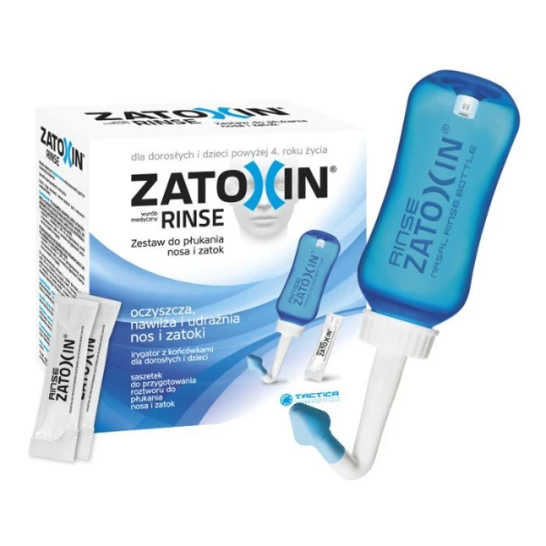 Zatoxin Rinse, zestaw do płukania nosa i zatok, irygator + 12 saszetek