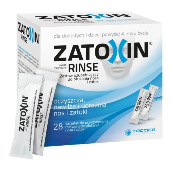 Zatoxin Rinse, zestaw uzupełniający do płukania nosa i zatok dla dorosłych i dzieci powyżej 4 roku, 28 saszetek