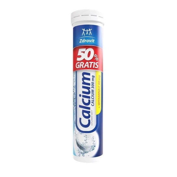 Zdrovit Calcium 300mg + witamina C 60mg, smak mandarynkowy, 20 tabletek musujących