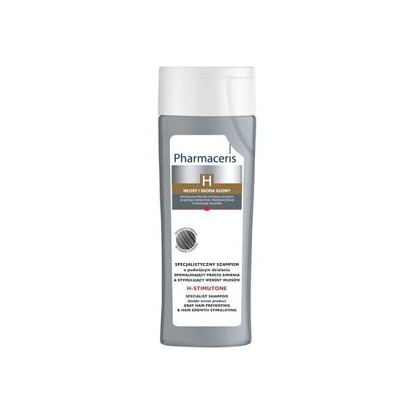 ZESTAW Pharmaceris H, H-Stimutone, szampon spowalniający proces siwienia, 250ml + peeling, 10ml
