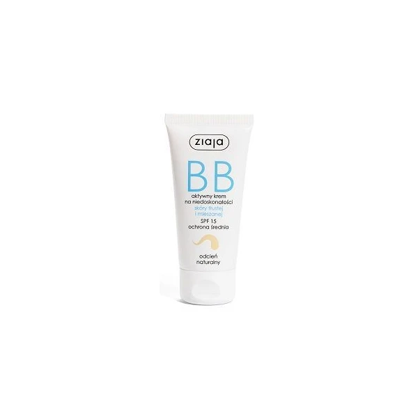 Ziaja BB, aktywny krem na niedoskonałości, skóra tłusta i mieszana, odcień naturalny, SPF 15, 50ml