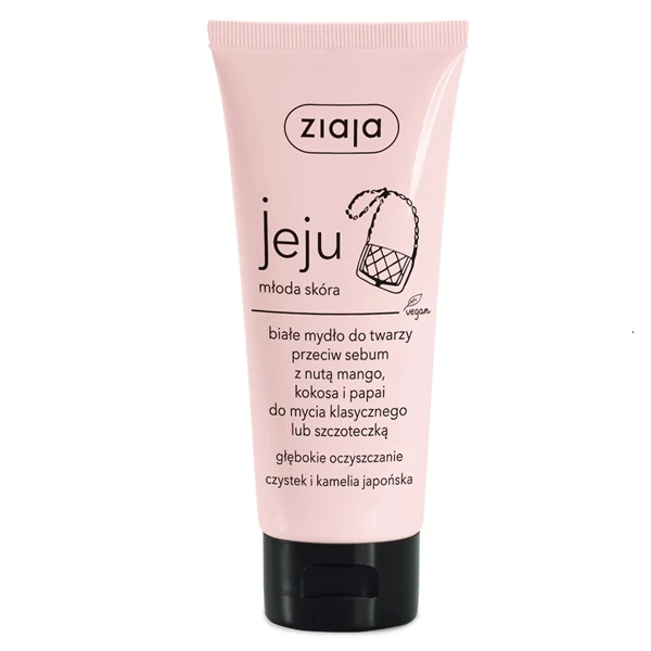 Ziaja Jeju Młoda Skóra, białe mydło do twarzy przeciw sebum, z nutą mango, kokosa i papai, 75ml