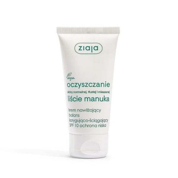 Ziaja Liście Manuka - Oczyszczanie, krem nawilżający SPF10, korygująco-ściągający, 50ml