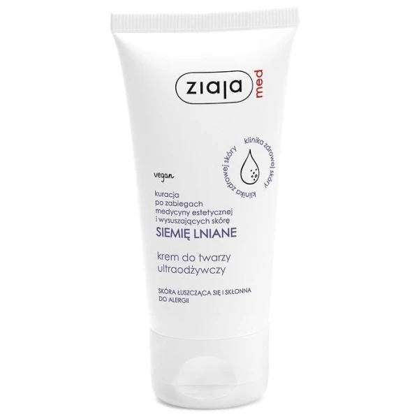 Ziaja Med Siemię Lniane, krem do twarzy ultraodżywczy, skóra łuszcząca się i skłonna do alergii, 50ml