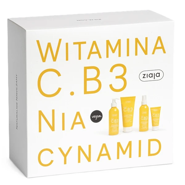 Ziaja Witamina C.B3 Niacynamid, krem na przebudzenie, 50 ml + balsam do ciała, 200 ml + tonik, 190ml +  żel oczyszczający do twarzy, 190ml