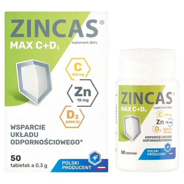 Zincas Max C+D3, 50 tabletek