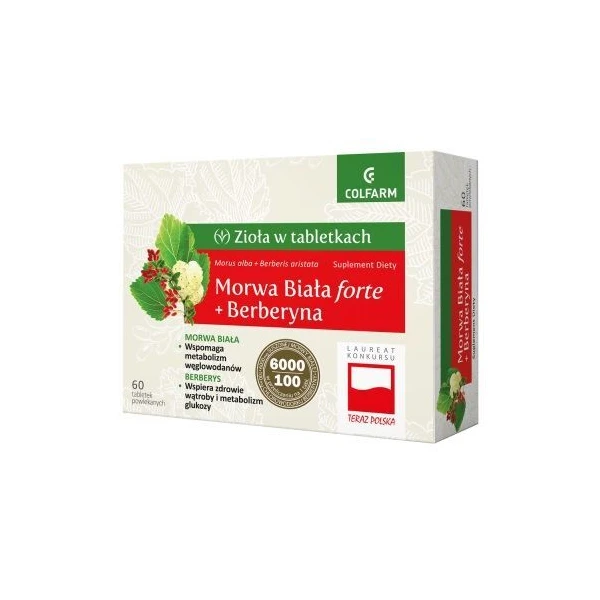 Zioła w tabletkach, Morwa Biała Forte + Berberyna, 60 tabletek