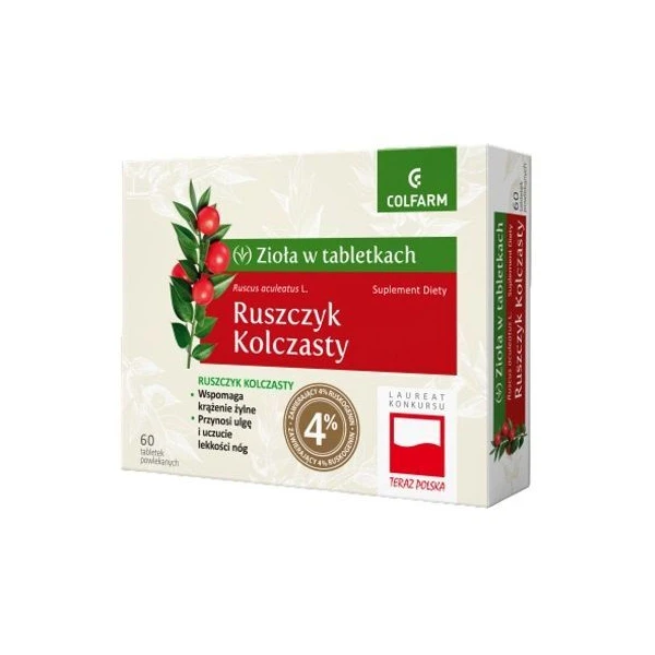 Zioła w tabletkach, Ruszczyk Kolczasty, 60 tabletek