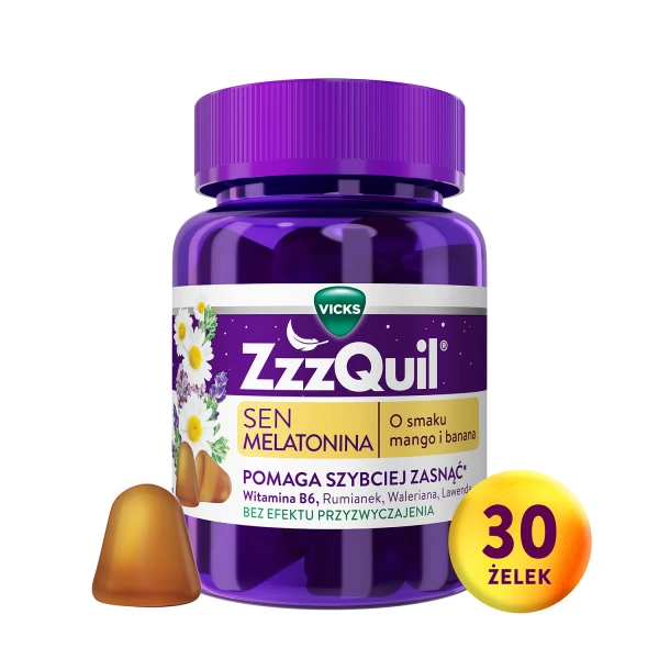 Vicks Zzzquil Natura, żelki, smak mango i banana, 30 sztuk